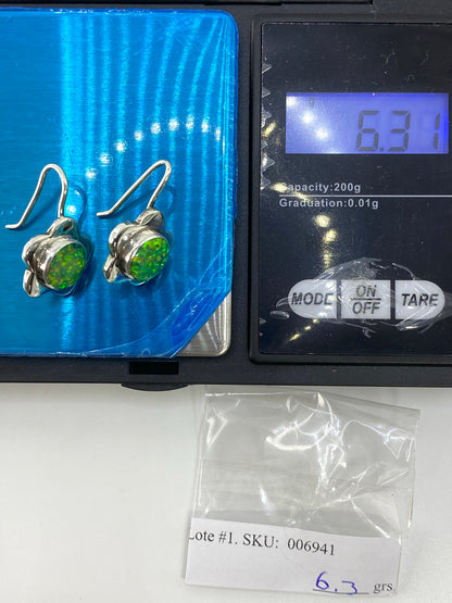 Aretes Plata 950 Ópalo de Fuego Verde — Taxco — foto 6