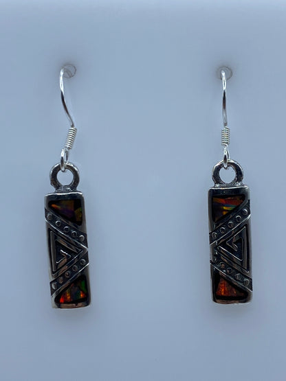 Par de aretes de plata 950 con Ópalo de Fuego multicolor, diseño geométrico art-déco
