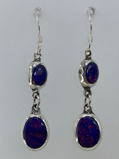 Par de aretes de plata 925 con ópalo de fuego multicolor colgando, 4 cm de largo