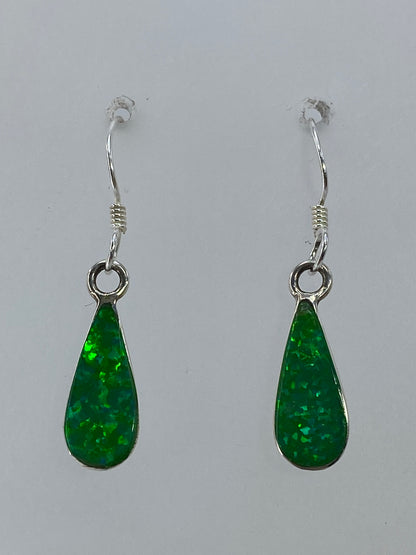 Par de aretes de plata 925 con ópalo de fuego verde limón, forma de gota, 3 cm de largo