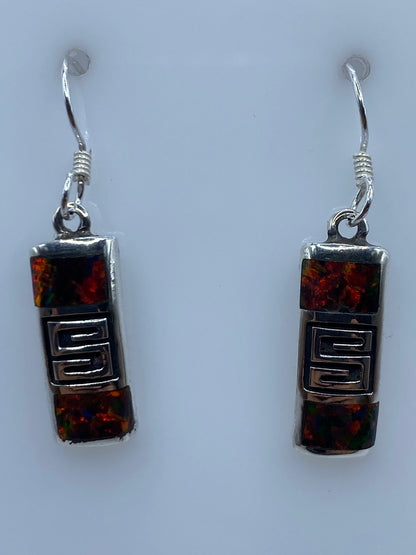 Par de aretes de plata 950 con ópalo de fuego multicolor en gancho de plata, 3 cm de largo