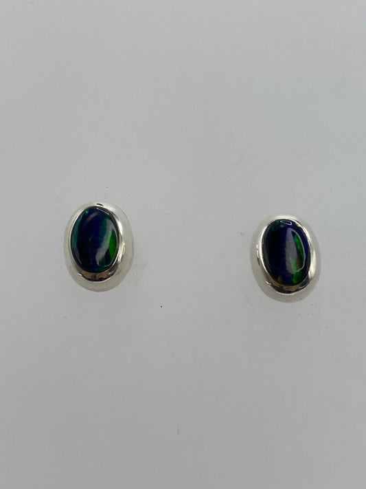 Aretes de plata 925 con ópalo de fuego multicolor, 1.3 cm de largo, cierre de presión