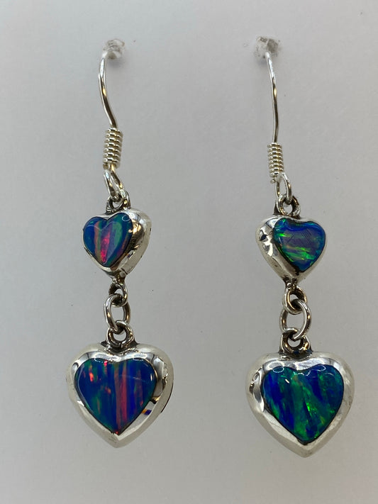 Aretes de plata con ópalo de fuego multicolor, 4 cm de largo, gancho de plata 925