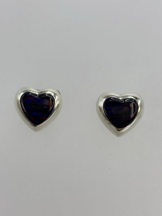 Par de aretes de plata 925 con ópalo de fuego negro, engastados a mano