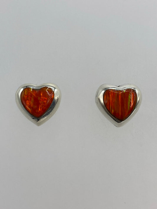 Aretes de plata con ópalo de fuego naranja engastado — Taxco 925