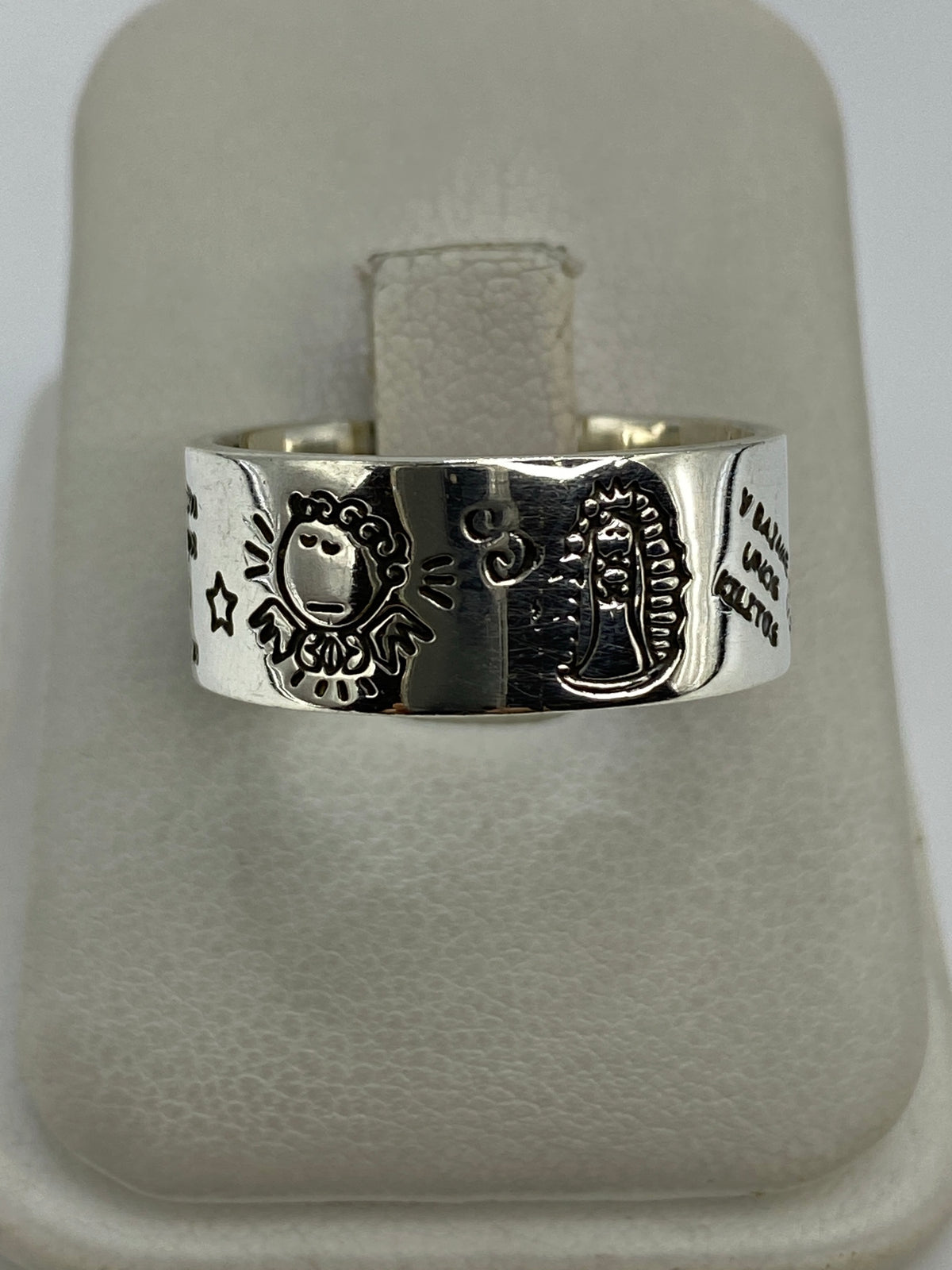 Anillo de plata 925 con grabado prehispánico de sol y serpiente, talla 10