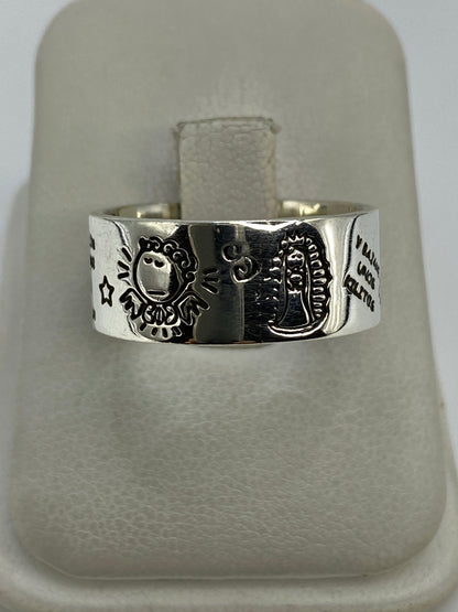 Anillo de plata 925 con grabado prehispánico de sol y serpiente, talla 10