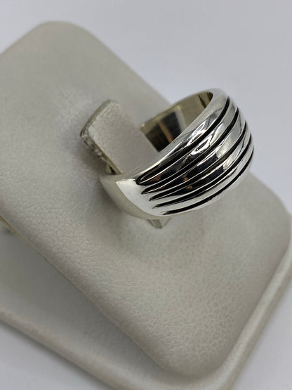 Anillo de bandas paralelas desde el lateral, mostrando el perfil y la profundidad de cada línea