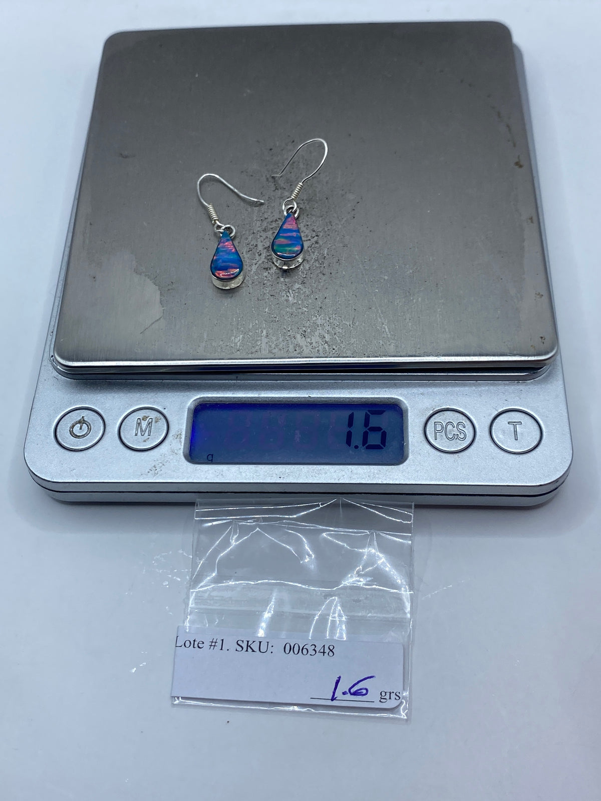 Aretes de Plata 950 con Opalo de Fuego Azul — Taxco — foto 6