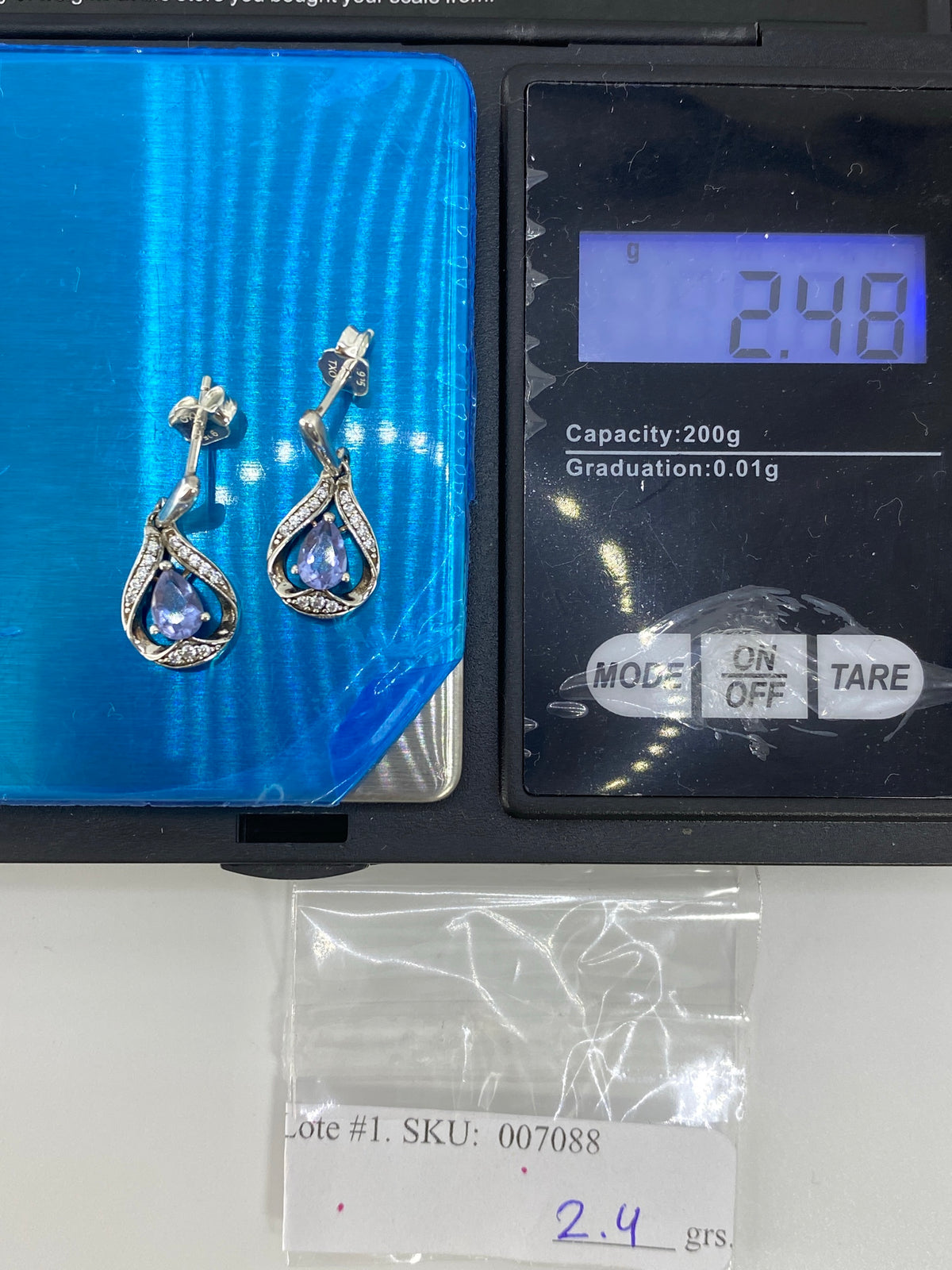 Aretes de Plata Gota con Circonia Azul — Taxco 925 — foto 6