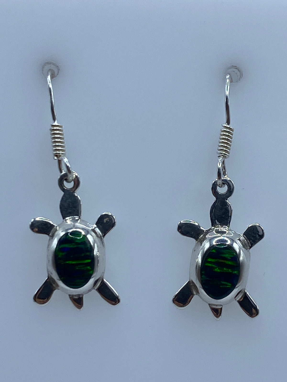 Aretes de plata en forma de tortuga con opalo de fuego multicolor, par completo con ganchos de plata