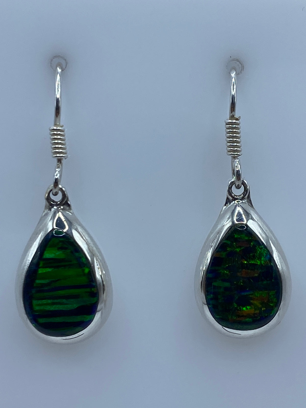 Par de aretes de plata 925 con Ópalo de Fuego verde oscuro, gancho de acero quirúrgico, de 3.4 cm