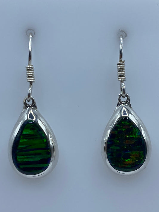 Par de aretes de plata 925 con Ópalo de Fuego verde oscuro, gancho de acero quirúrgico, de 3.4 cm