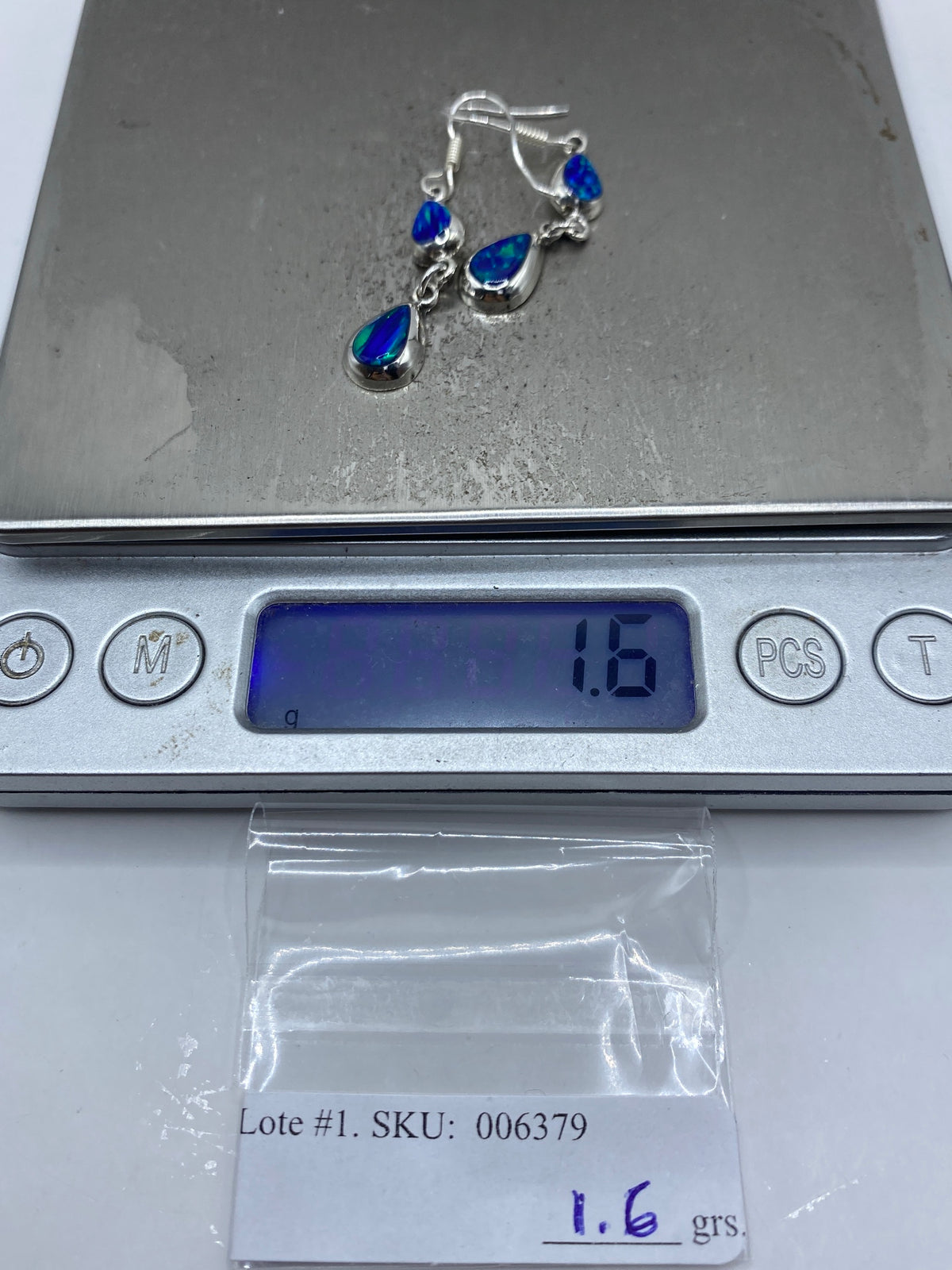 Aretes de Plata con Opalo de Fuego Azul — Taxco 925 — foto 6
