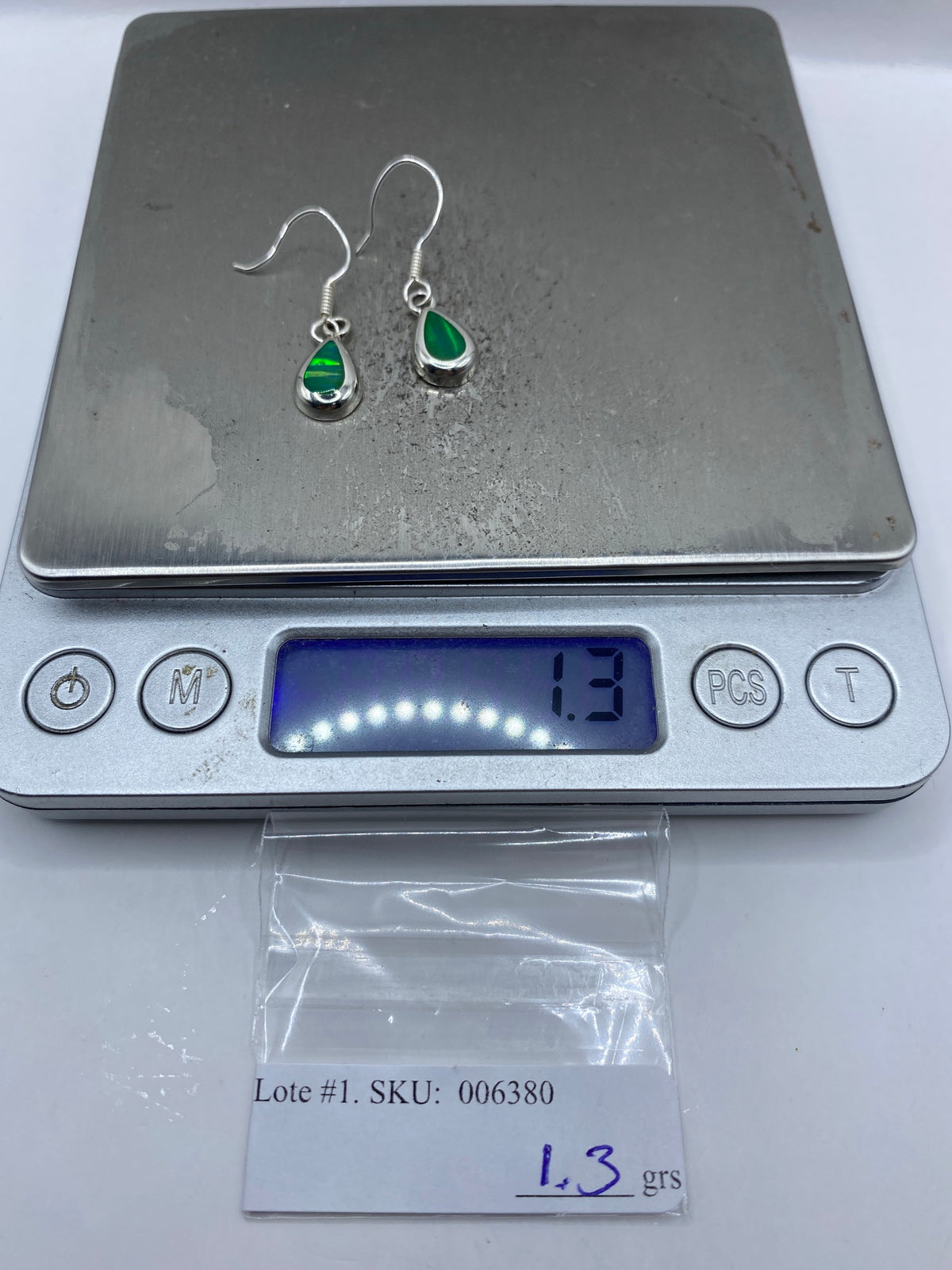 Aretes de Plata con Opalo de Fuego Verde — Taxco 925 — foto 6