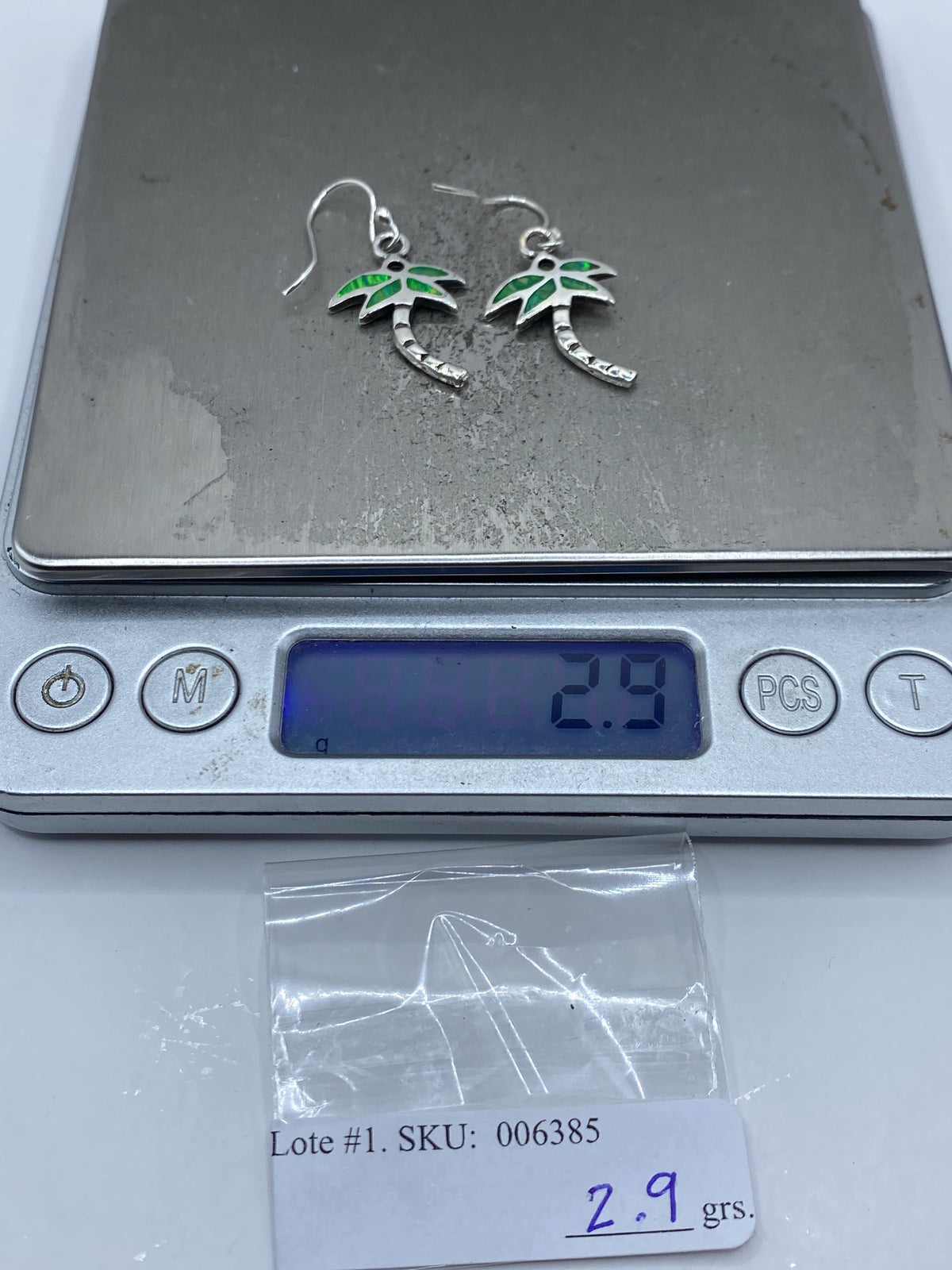 Aretes Palmera Opalo de Fuego Verde — Plata 950 Taxco — foto 6