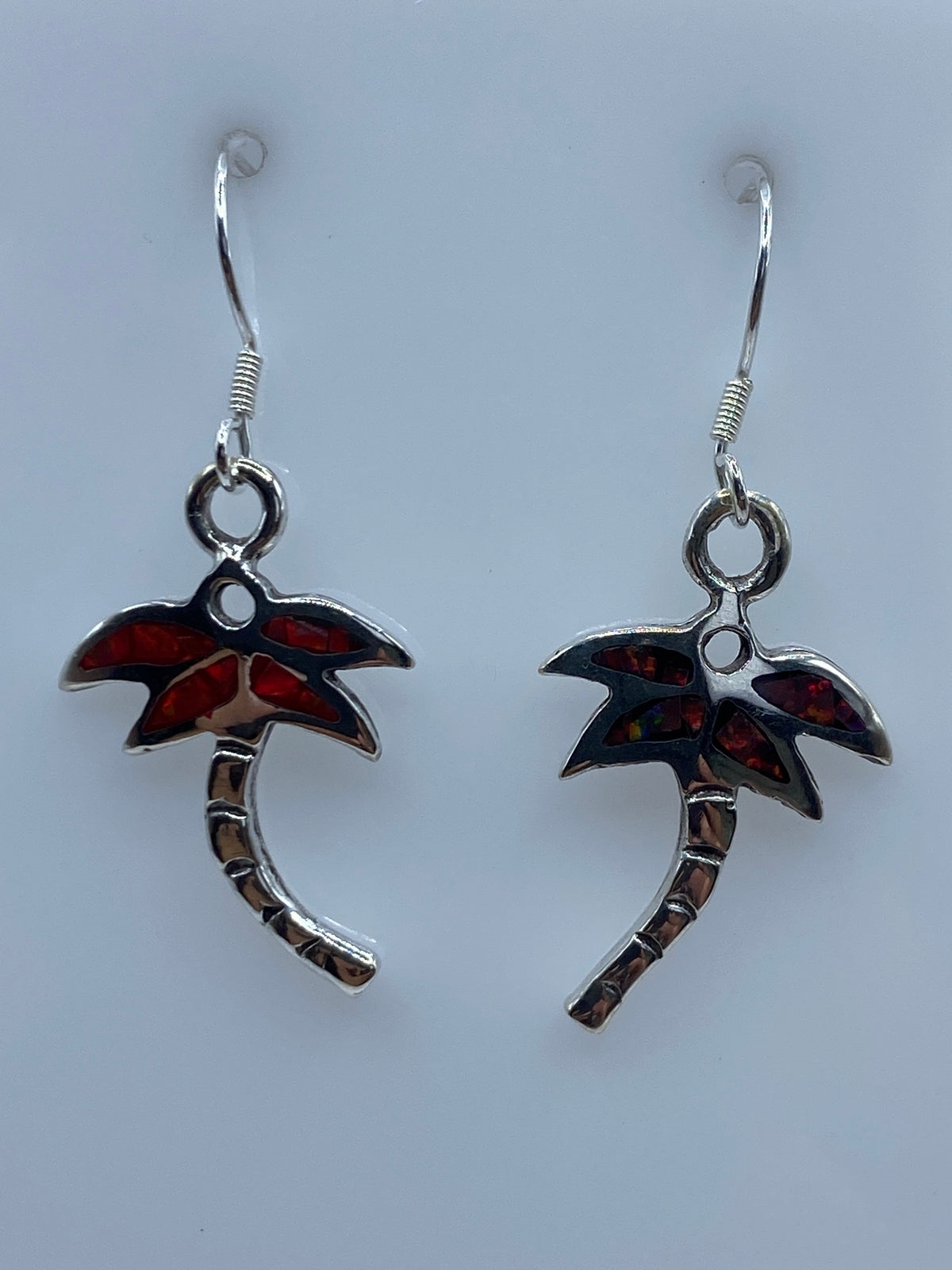 Par de aretes palmera con ópalo de fuego rojo anaranjado en plata 950 Taxco