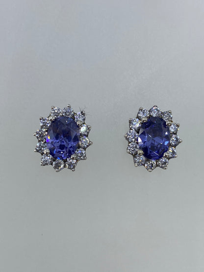 Par de aretes de plata 925 con circonia azul engastada, frente