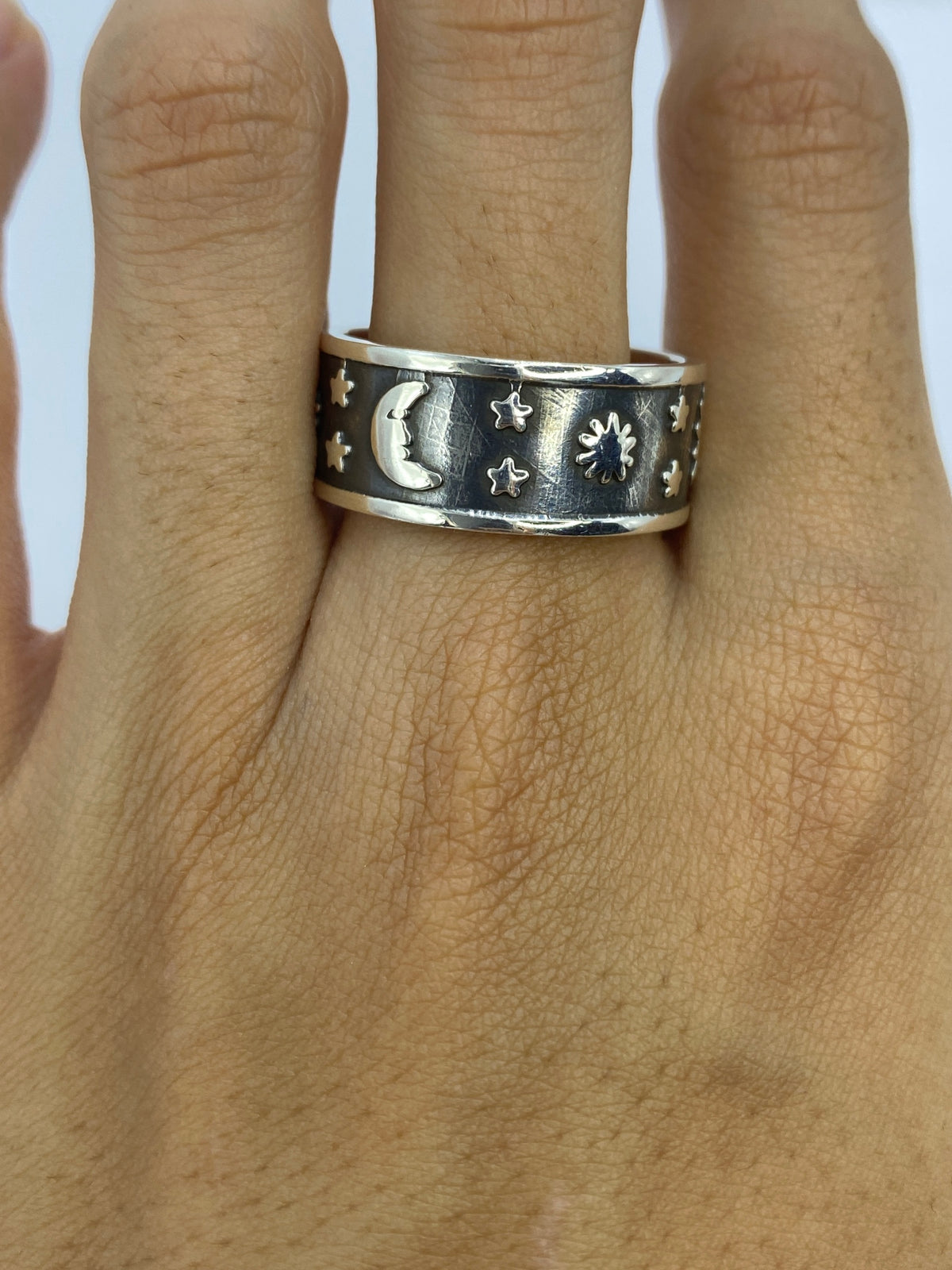Anillo de Plata Repujado Luna y Estrellas — Taxco 925 — foto 5