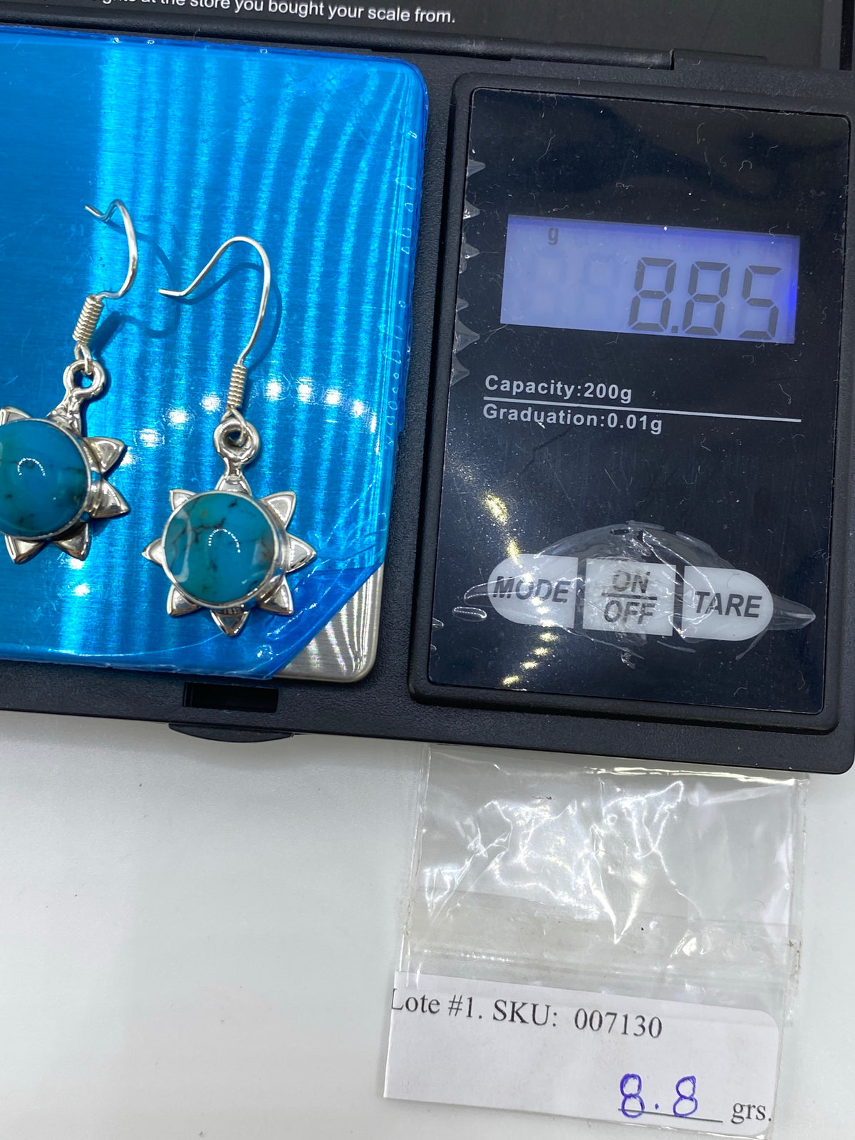 Aretes Sol de Plata con Turquesa Azul Cielo — foto 6