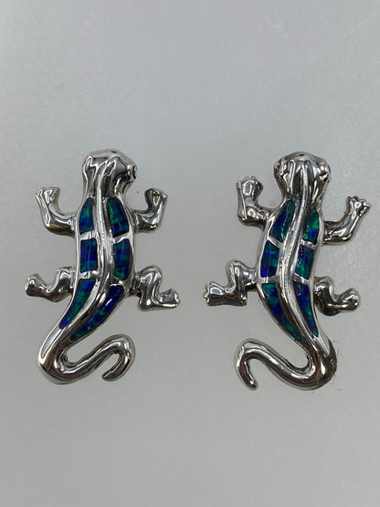 Par de aretes de plata 925 con ópalo de fuego multicolor engastado a mano
