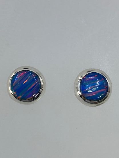 Par de aretes de plata 925 con ópalo de fuego multicolor en poste