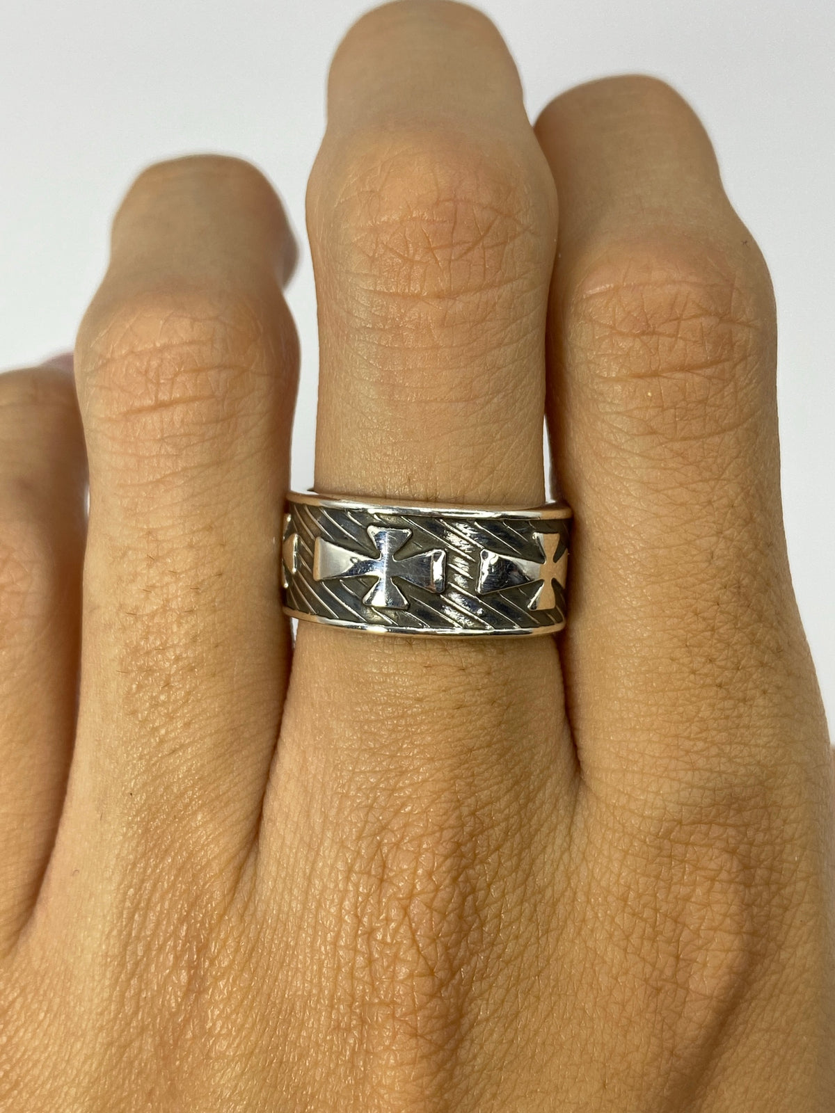 Anillo Plata Repujado con Cruces — Taxco 925 — foto 5