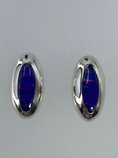 Par de aretes de plata 925 con ópalo de fuego multicolor engastado