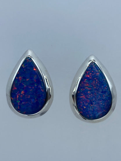 Par de aretes de plata 925 con Ópalo de Fuego azul engastado a mano