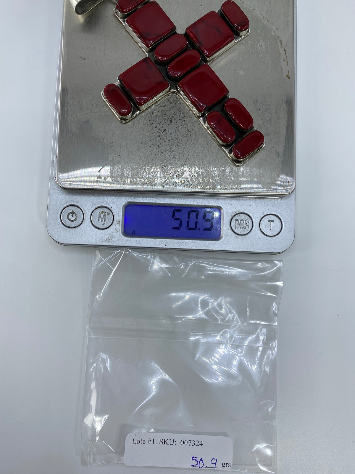 Dije Cruz de Plata 925 con Piedra Roja — Taxco — foto 6