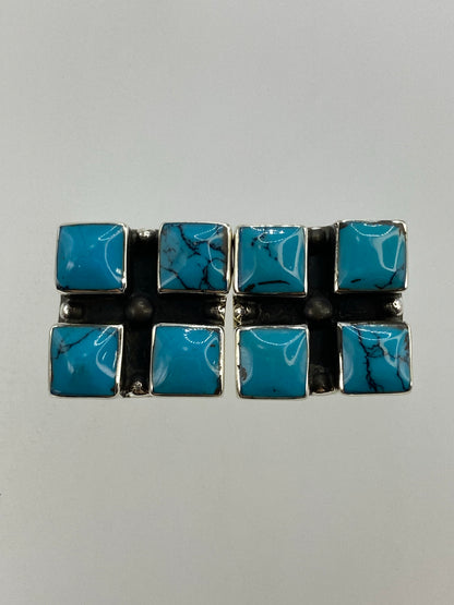 Aretes de plata 925 con turquesa azul engastada, diseño cuadrado minimalista