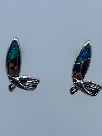 Par de aretes de plata 925 con ópalo de fuego azul engastados a mano