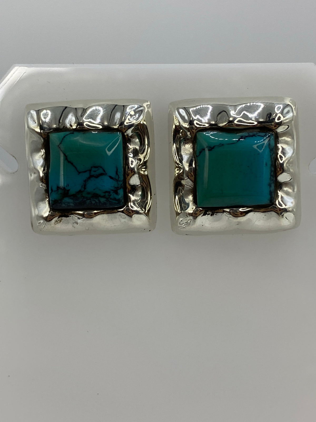 Par de aretes cuadrados de plata 925 con turquesa azul natural, diseño Taxco