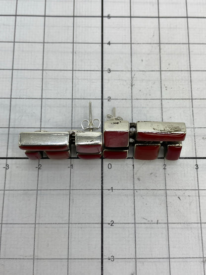 Aretes de plata pura con Quinto 925 y tres piedras naturales combinadas en rosa y rojo