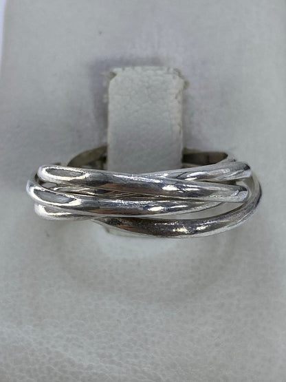 Anillo de plata 925 con 5 bandas entrelazadas, pulidas y satinadas