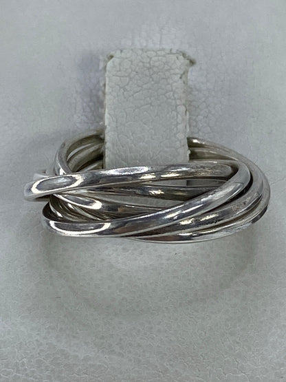 Anillo semanario de plata 925 con bandas entrelazadas pulidas, vista superior