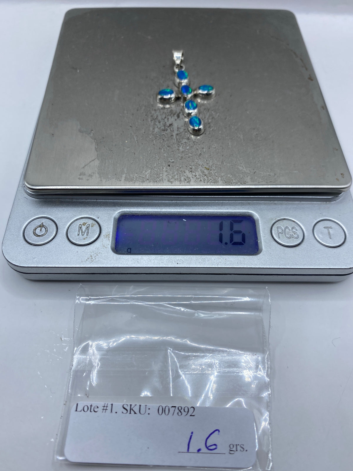 Dije Cruz de Plata con Ópalo de Fuego Azul — Taxco 950 — foto 6