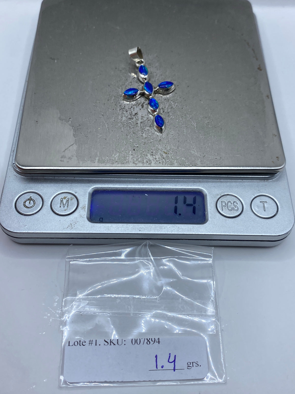 Dije Cruz de Plata con Ópalo de Fuego Azul — Taxco 950 — foto 6