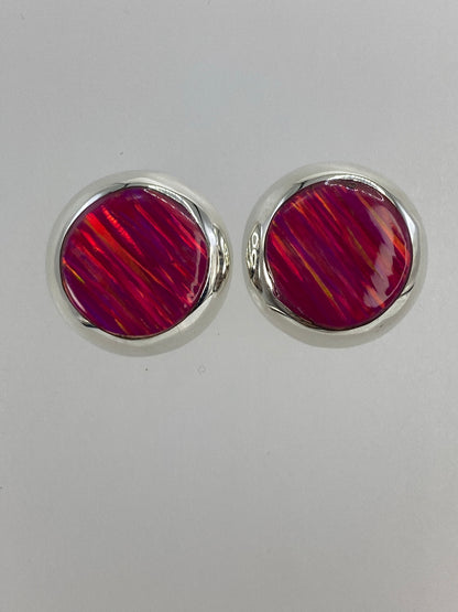 Par de aretes de plata 925 con ópalo de fuego rosa brillante