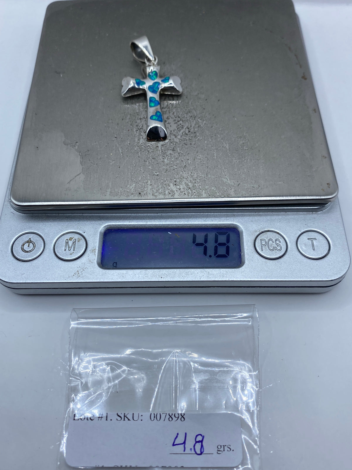 Cruz de Plata 950 con Ópalo de Fuego Azul — Taxco — foto 6
