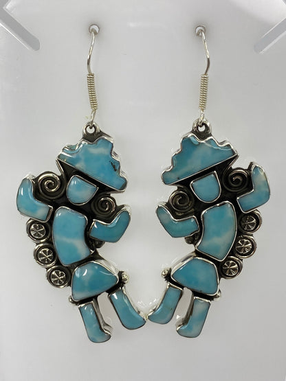 Par de aretes de plata 925 con turquesa azul cielo engastada, diseño étnico de Taxco