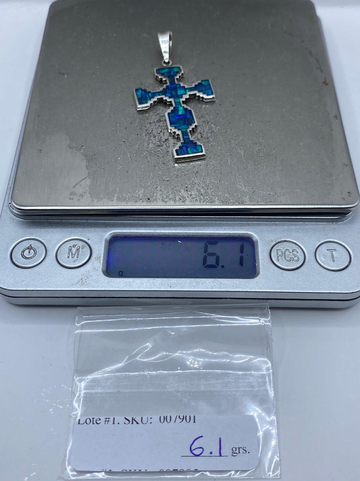 Cruz Dije Plata 950 Ópalo de Fuego Azul — Taxco — foto 6