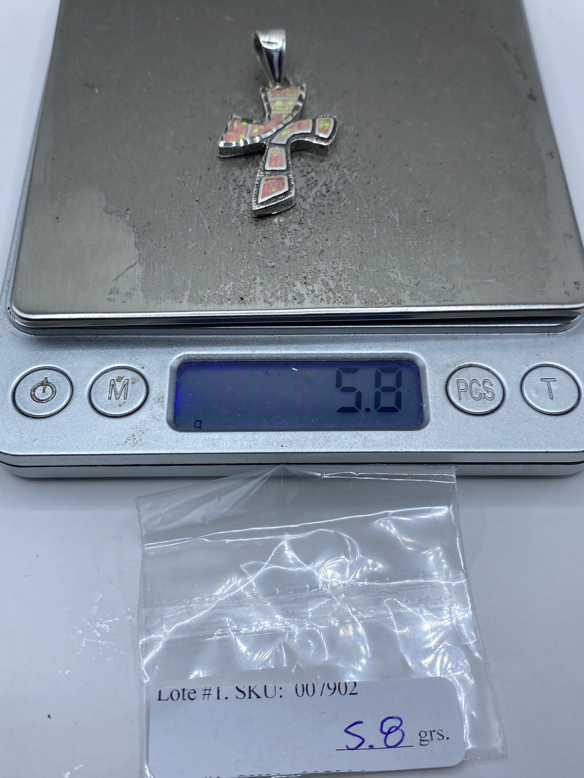 Dije Cruz de Plata 950 con Ópalo de Fuego Rosa — Taxco — foto 6