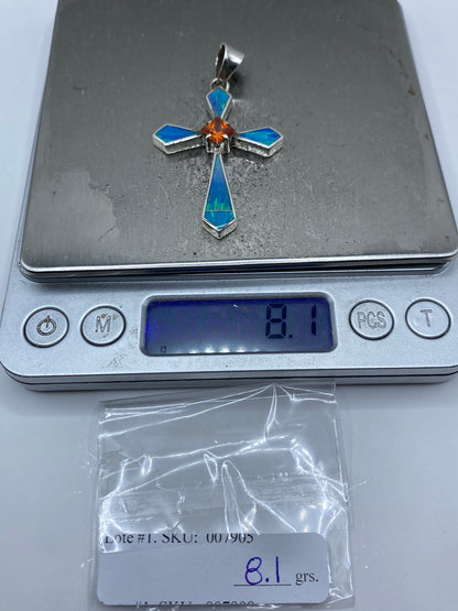 Cruz de Plata con Ópalo Azul y Circonia — Taxco 950 — foto 6