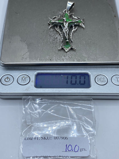 Cruz Religiosa de Plata 950 con Ópalo de Fuego Verde — foto 6
