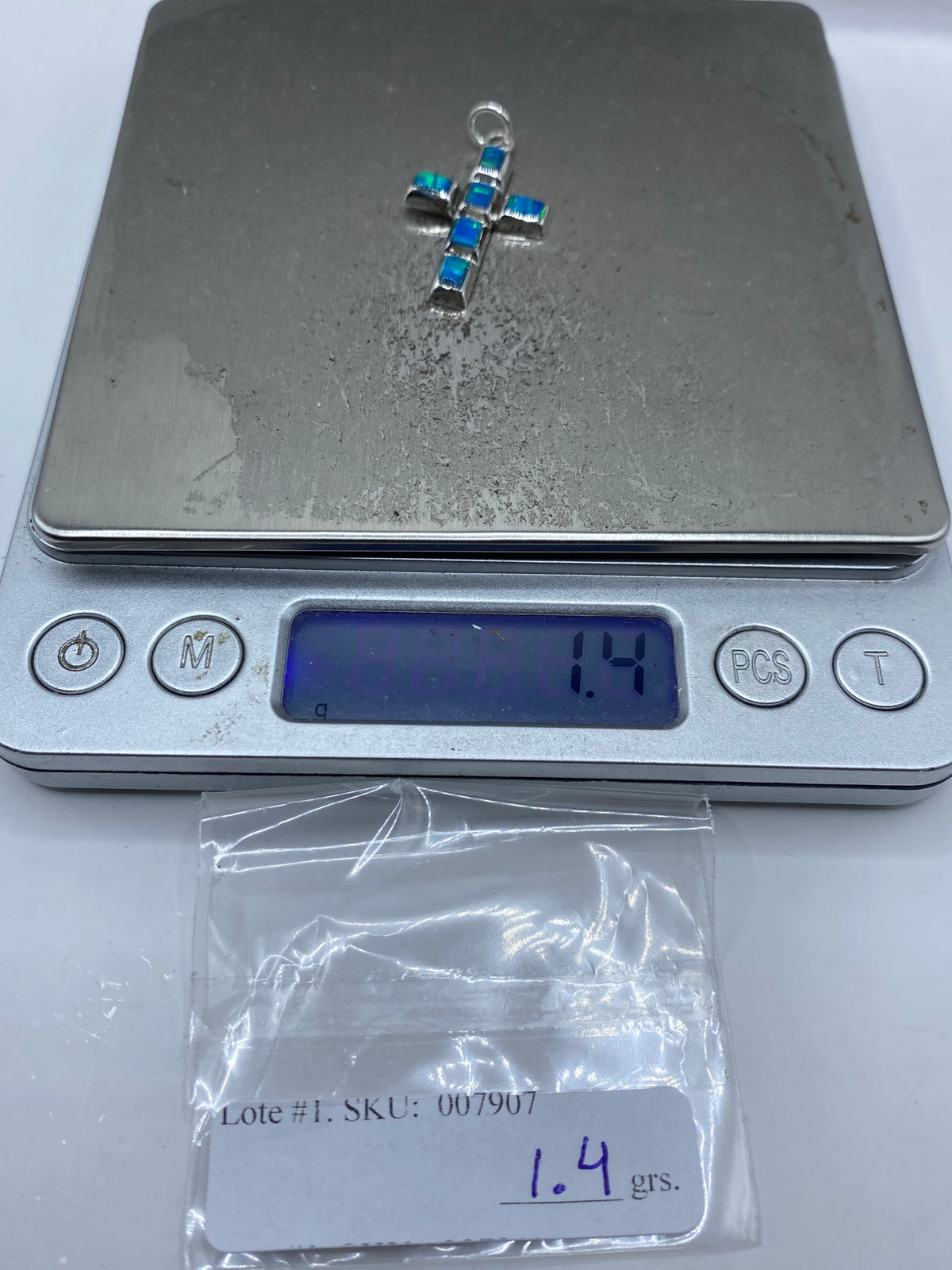 Cruz de Plata 950 con Ópalo de Fuego Azul — Taxco — foto 6