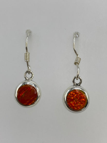 Aretes de ópalo de fuego naranja en plata 950, engastados a mano, de frente