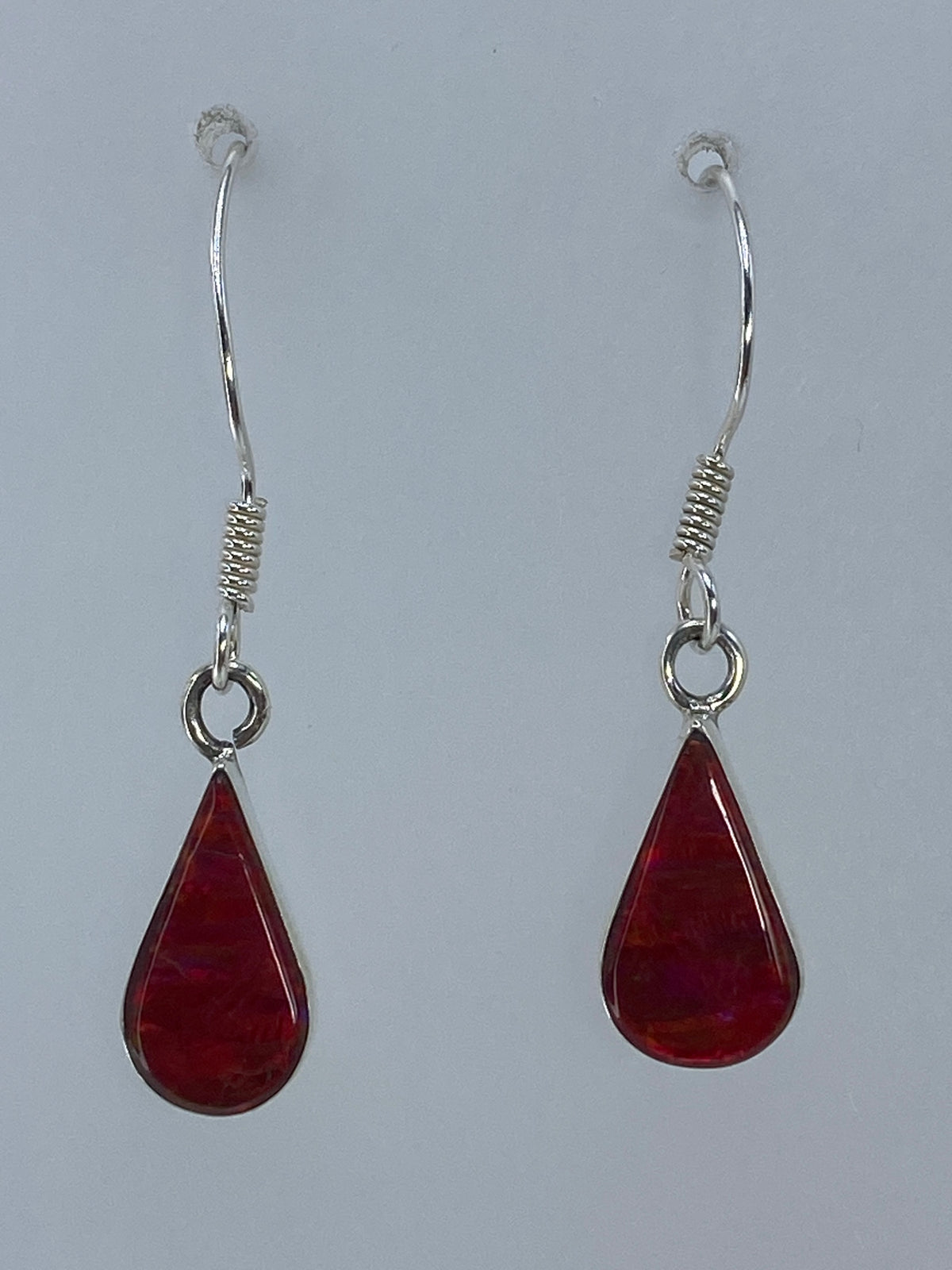Par de aretes de plata 950 con ópalo de fuego rojo, colgantes elegantes
