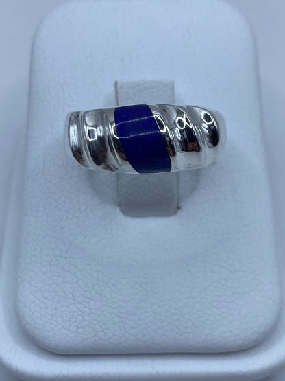 Anillo de plata 925 con lapislázuli azul intenso engastado a mano