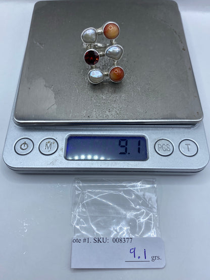 Anillo Ajustable Perla y Circonia Roja de Plata 925 — foto 7